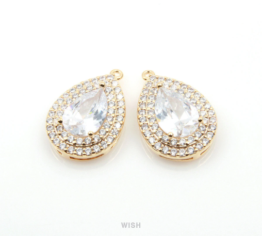 Teardrop Cubic Zirconia Pendants in Rhodium, Sub Rheinstone, Drop Cubic Charm / CRH-049-P