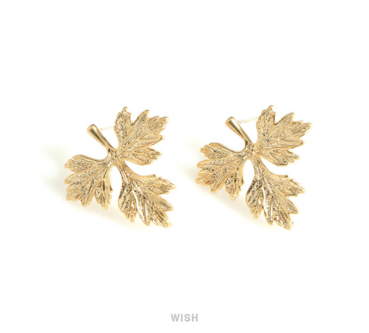 Maple Leaves Stud Earrings in Matte Gold, Maple Leaf Stud Earrings / MMG-715-E