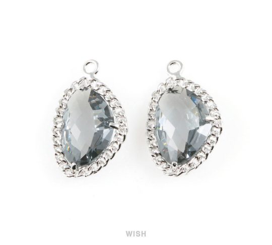 Charcoal Triangle Shape Pendants in Gold, Framed Triangle Charms / GCCG-034-P