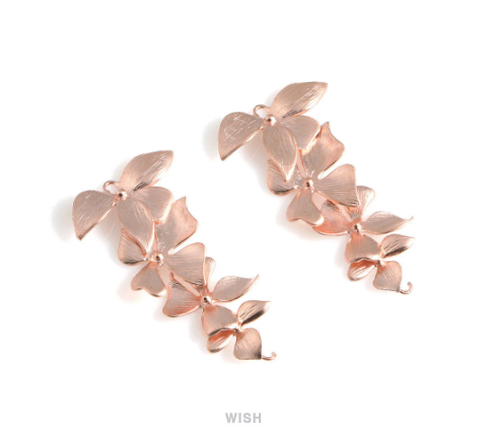 Quadruple Orchid Pendant in Matte Rhodium, Quadruple Orchid Charm / MMRH-209-P