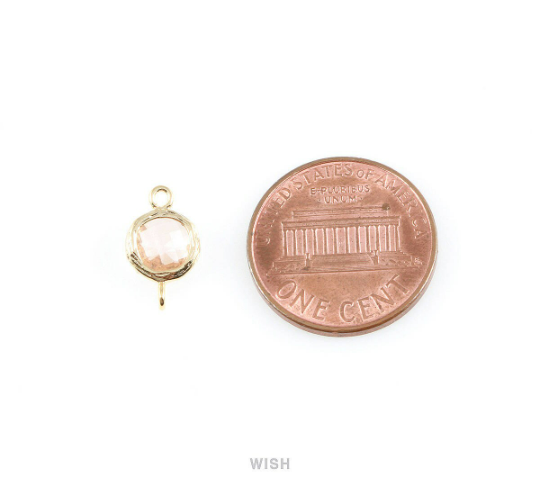 Mint faceted Glass Connector in Gold, Framed Round Glass Bead /GMTG-015-P