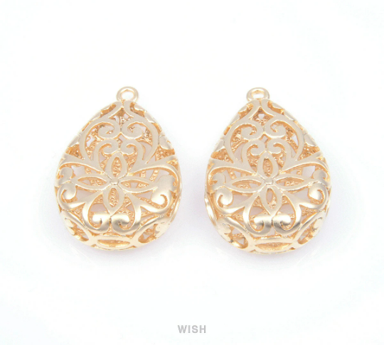 Flower in Teardrop Pendants in Matte Rhodium, Floral Teardrop Charms /MMRH-126-P