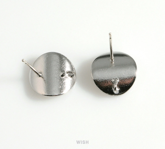 Concave Disc Stud Earrings in Rhodium, Concave Disc Ear Studs / MRH-598-E