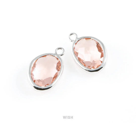 Peach Pear Glass Charm in Gold, Glass Framed Pendant / GPCG-040-P