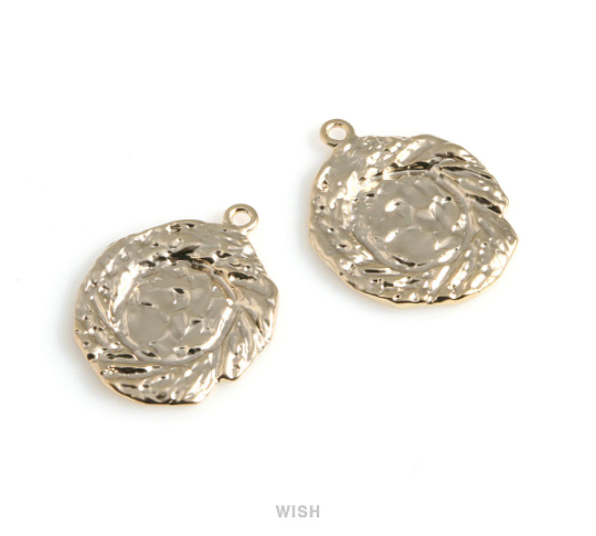 Hammered Coin Pendants in Matte Rhodium, Hammered Disc Charm / MMRH-526-P