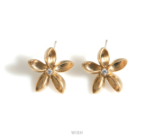 Wild Flower Stud Earrings in Matte Rhodium, Flower with CZ Stud Earrings / MMRH-708-E