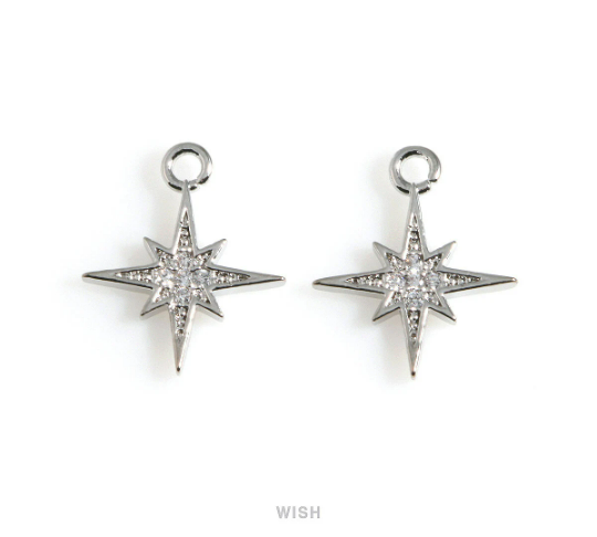 North Star Charm with CZ in Gold, CZ Polaris Pendant / CG-075-P