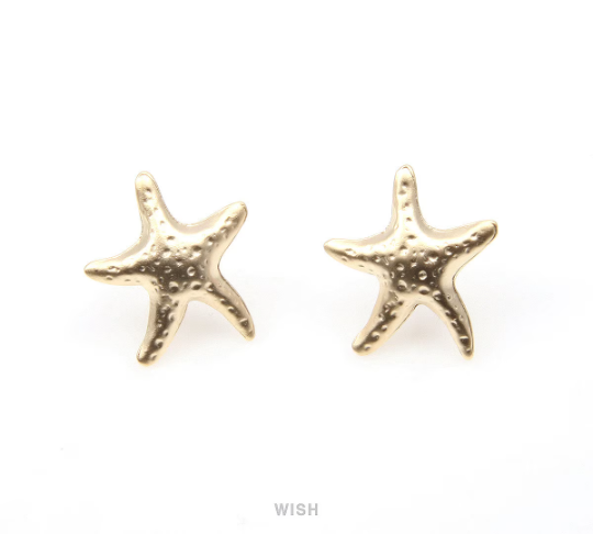 Starfish Stud Earrings in Matte Rhodium, Starfish Ear Studs / MMRH-311-E