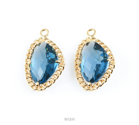 Montana Blue Triangle Shape Pendants in Rhodium, Framed Triangle Charms / GMBRH-034-P