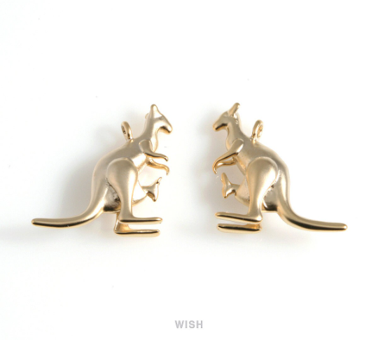 Kangaroo Pendants in Matte Rhodium, Solid Kangaroo Charm / MMRH-531-P