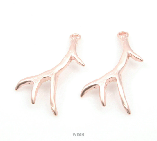 Deer Antler Pendant in Matte Gold, Antler Charm / MMG-328-P