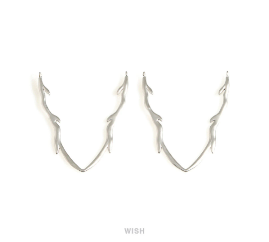 Chevron Antler Pendants in Matte Rhodium, Large Antler Charms / MMRH-706-P