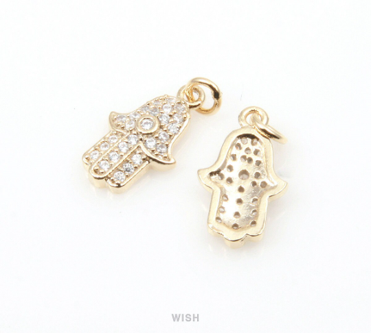 Gold Hamsa Pendant with 26 Cubic Zirconia, Cubic Zirconia in Hamsa / CG-053-P