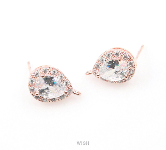 Teardrop Cubic Ear Post in Gold, 12 Sub Cubic Zirconia / CG-003-E