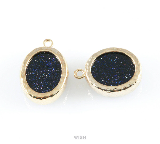 Lapis-Lazuli Faceted Glass Charms in Rhodium, Framed Oval Pendant / GLLRH-009-P