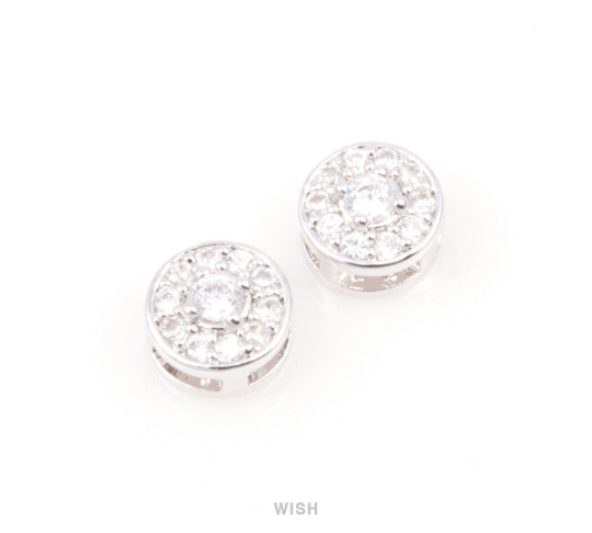 2 pcs 11 Round Cubic Zirconia in Gold Round Charm, Round Shape Cubic Zirconia / CG-020-P