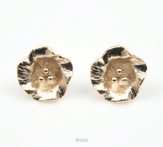 Morning Glory Flower Stud Earrings in Matte Rhodium, Flower Stud Ear Post / MMRH-159-E