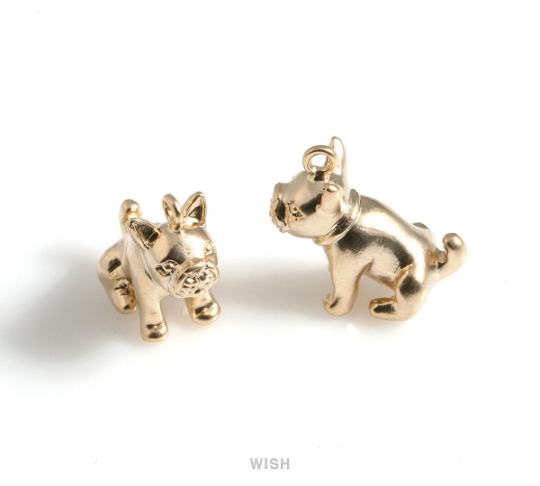 French Bulldog Pendants in Matte Rhodium, Bulldog Charm / MMRH-565-P