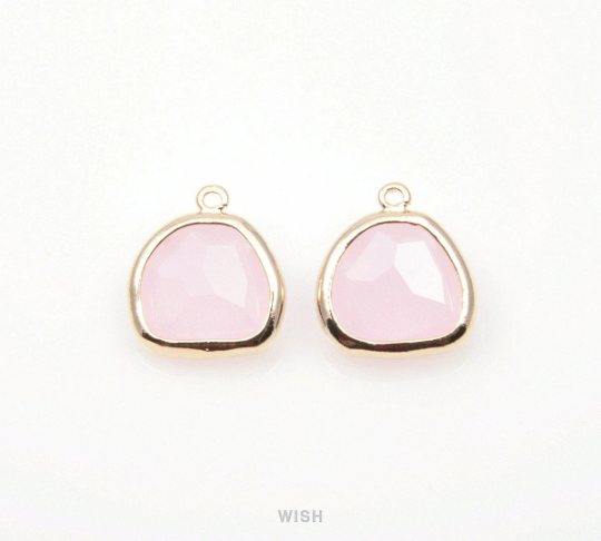 Rose Quartz Pear Glass Charm in Rhodium, Glass Framed Pendant/ GRQRH-093-P