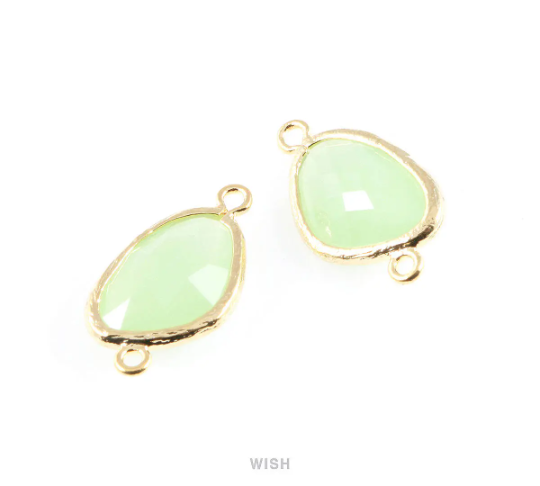 Light Mint Triangle Glass Connector in Rhodium, Framed Triangle Connector / GLMRH-031-P