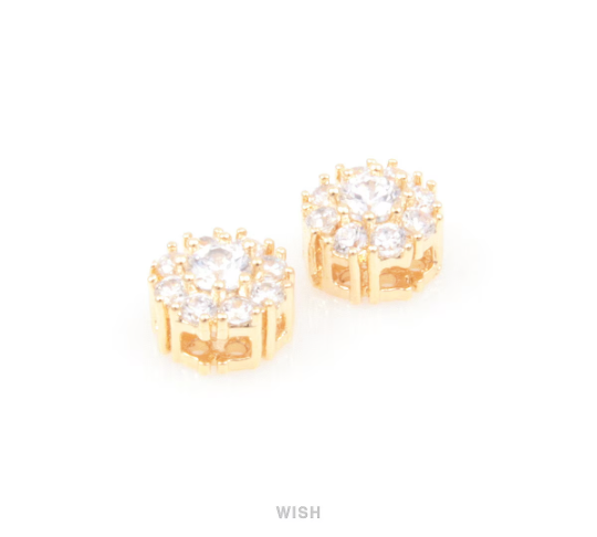 Nine Round Cubic Zirconia Charms in Gold, Round Cubic Zirconia Pendants / CG-020-P