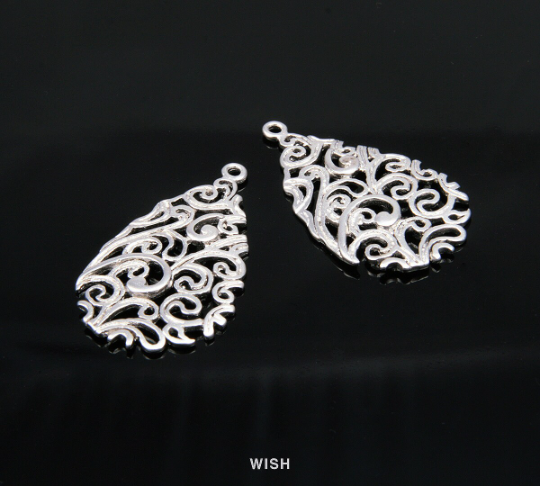 Paisley Teardrop Pendants in Matte Rhodium, Teardrop Charms / MMRH-060-P