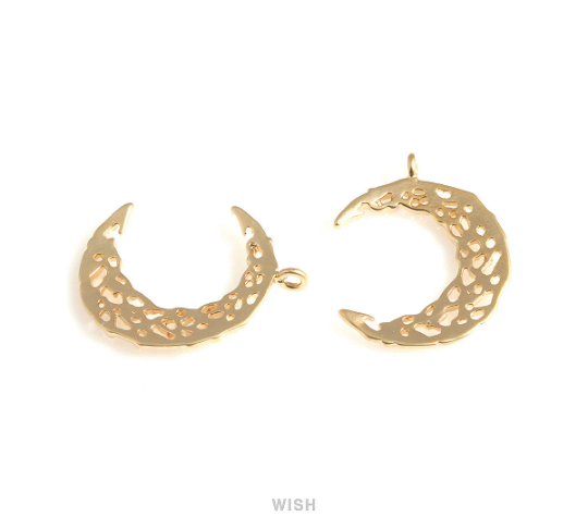 Mesh Crescent Pendants in Matte Gold, Large Crescent Charms / MMG-704-P