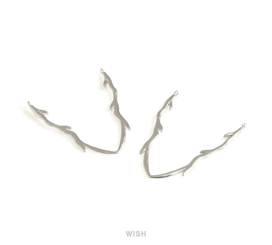 Chevron Antler Pendants in Matte Rhodium, Large Antler Charms / MMRH-706-P