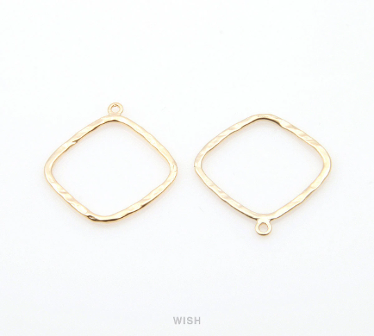 Open Hammered Diamond Pendant in Matte Gold, Open Diamond Charm / MMG-270-P