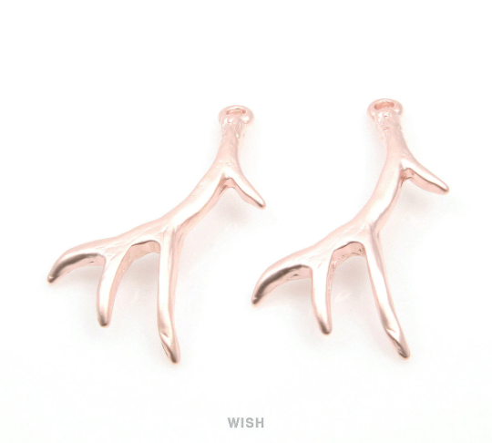 Deer Antler Pendant in Matte Rhodium, Antler Charm / MMRH-328-P