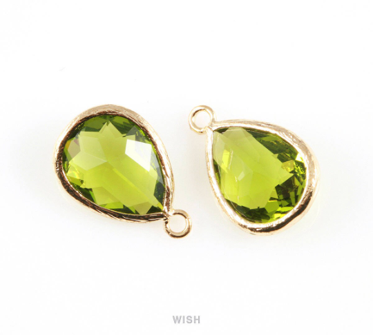 Dark Apple Teardrop Glass Charm in Rhodium, Framed Drop Glass Gem / GDARH-005-P