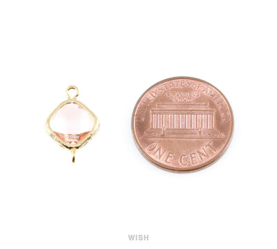 Smoky Quartz Rhombus Glass Connector in Gold, Framed Rhombus Connector / GSQG-021-P