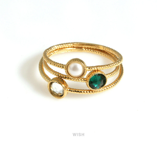 Birthstone Ring • Gemstone Ring in 18K Gold Filled • Dainty Birthstone Ring • Stacking Ring • Family Jewelry • Gifts for Mom