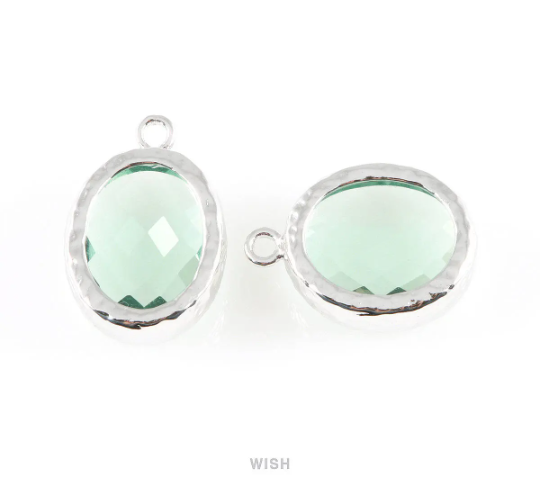 Erinite Faceted Glass Charms in Gold, Framed Oval Pendant / GERG-009-P