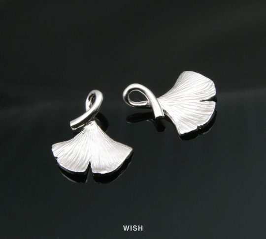 Ginkgo Leaf Pendant in Matte Rhodium, Textured Ginkgo Leaf Charm / MMRH-239-P