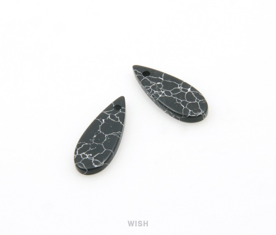 Black Marble Teardrop Stone Charm, Gemstone Pendant / SBM-079-P