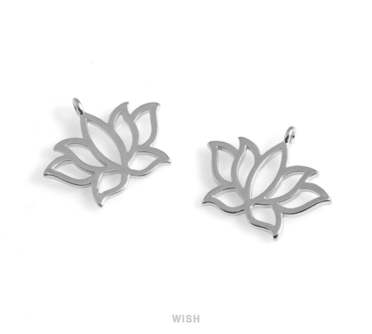 Lotus Flower Pendants in Matte Gold, Lotus Flower Outline Charm / MMG-502-P