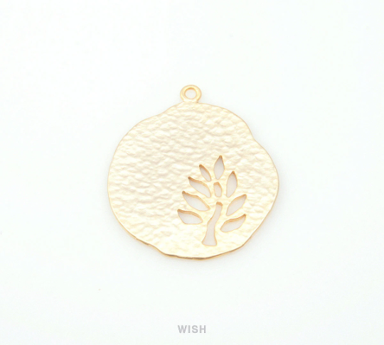 Oak Tree in Pear Pendants in Matte Gold, Oak in Pear Charms / MMG-136-P (Large)