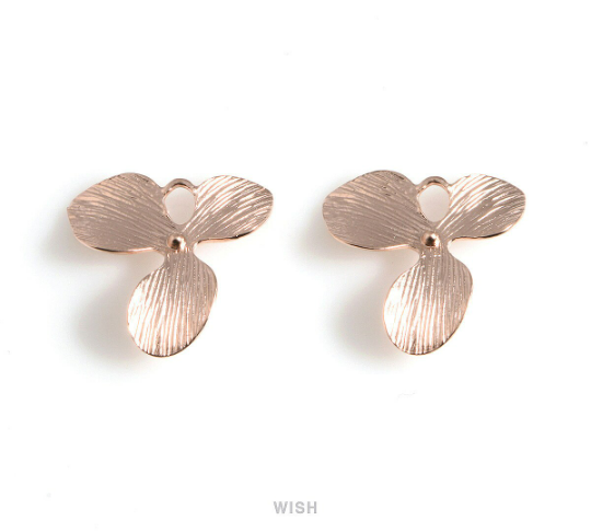 Orchid Leaves Connectors in Matte Rhodium, Floral Charms / MMRH-035-C