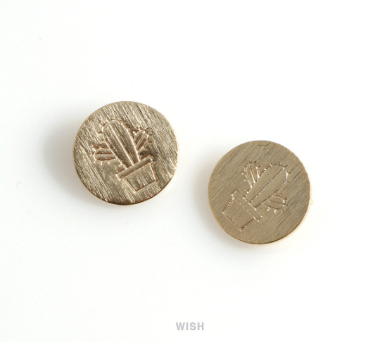 Cactus Disc Pendant in Matte Rhodium, Cactus in Coin Charm / MMRH-485-P