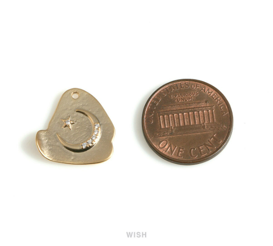 Star and Crescent in Cloud in Matte Rhodium, Star and Crescent Cubic Zirconia Charm / MMRH-668-P