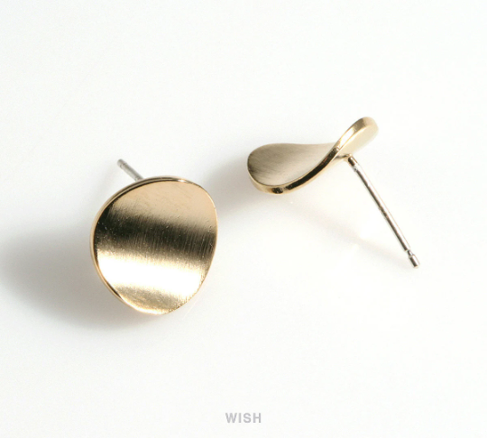 Concave Disc Stud Earrings in Rhodium, Concave Disc Ear Studs / MRH-598-E