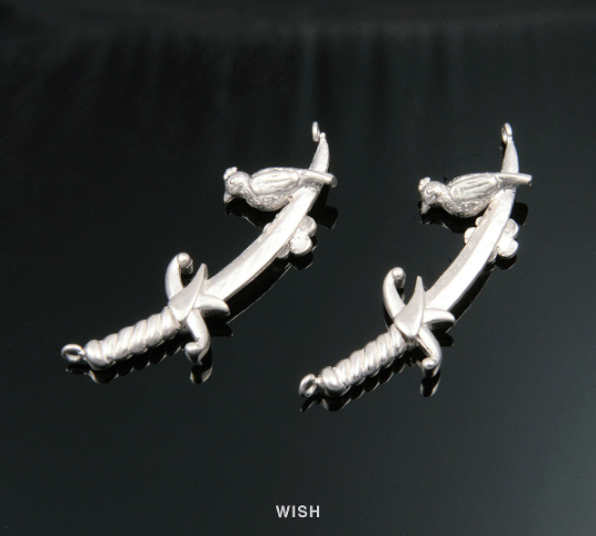 Flower and Sparrow on Sword Pendants in Matte Gold, Silver Sword Charm / MMG-346-P