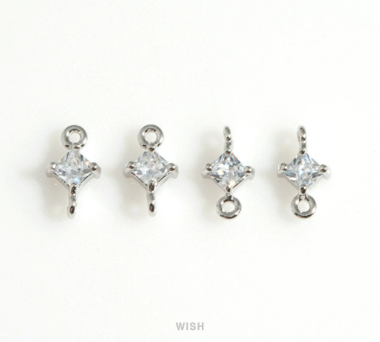 Diamond Shape Cubic Zirconia Connector in Gold, Dainty CZ Charm  / CG-085-P (4pcs)