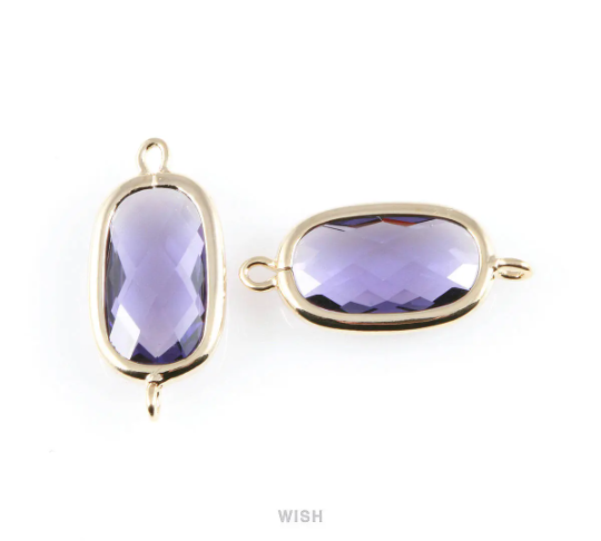 Amethyst Oval Glass Connector in Rhodium, Framed Oval Connector / GTZRH-035-C