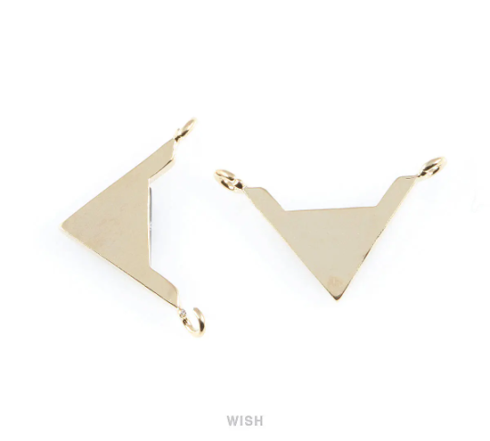 Black Marble Triangle Stone Charm in Rhodium, Gemstone Framed Pendant / STQRH-052-P