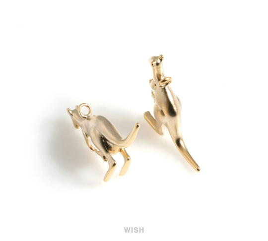 Kangaroo Pendants in Matte Rhodium, Solid Kangaroo Charm / MMRH-531-P