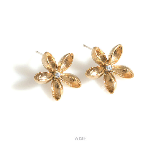 Wild Flower Stud Earrings in Matte Gold, Flower with CZ Stud Earrings / MMG-708-E