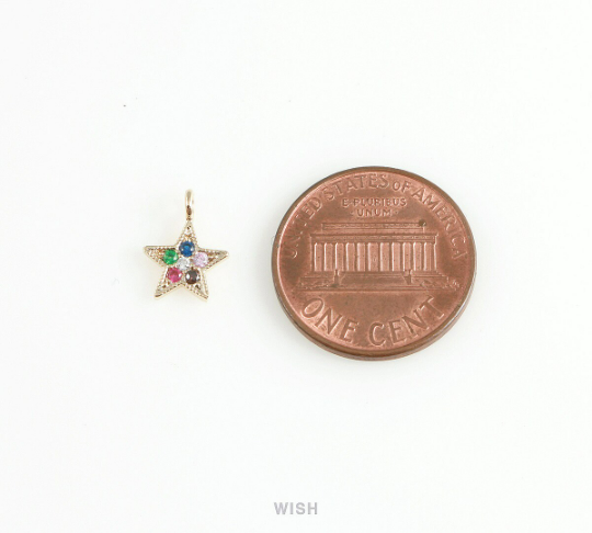 Silver Star with Birthstone Pendant, Multi Color Star Charm  / MRH-409-P