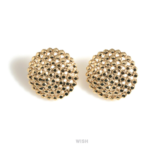 Dot Circle Stud Earrings in Gold, Round Stud Earrings / MG-700-E